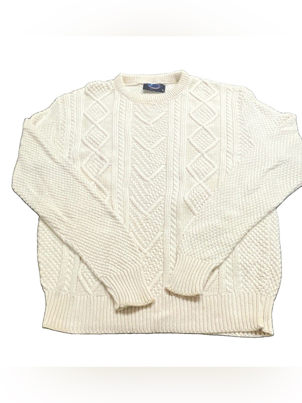VTG Jantzen Cream Cable Knit Fisherman Sweater L *Flaw